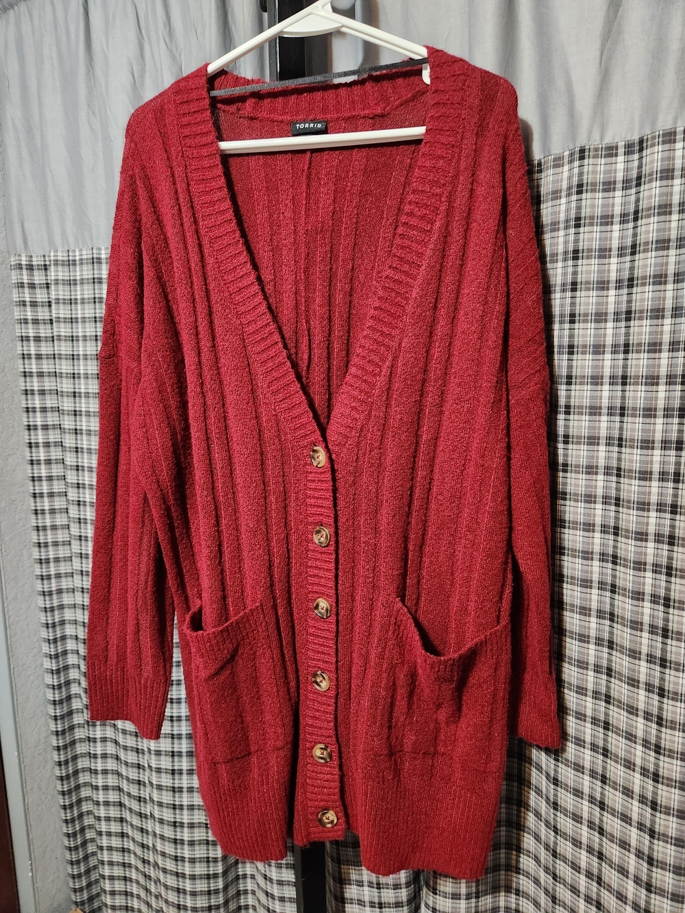 Torrid Red Ribbed Button-Front Cardigan Sweater
